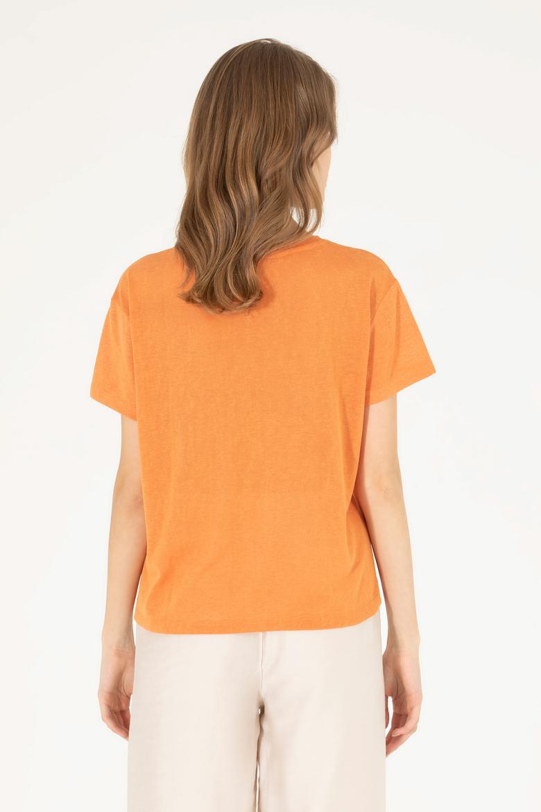 Kadın Kiremit Bisiklet Yaka Tişört - 50263590019