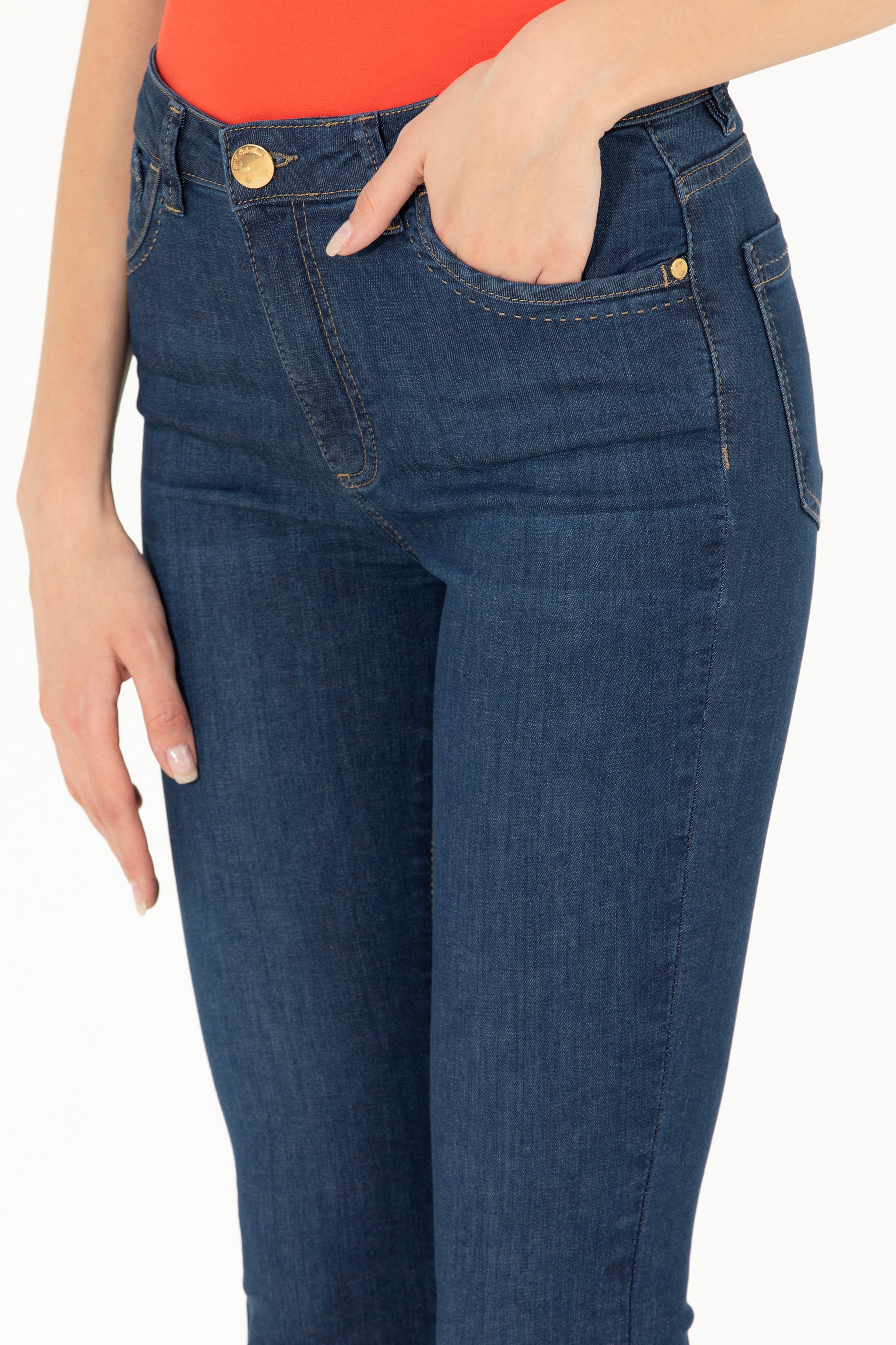 Kadın Koyu Mavi Skinny Fit Jean Pantolon - Image 5