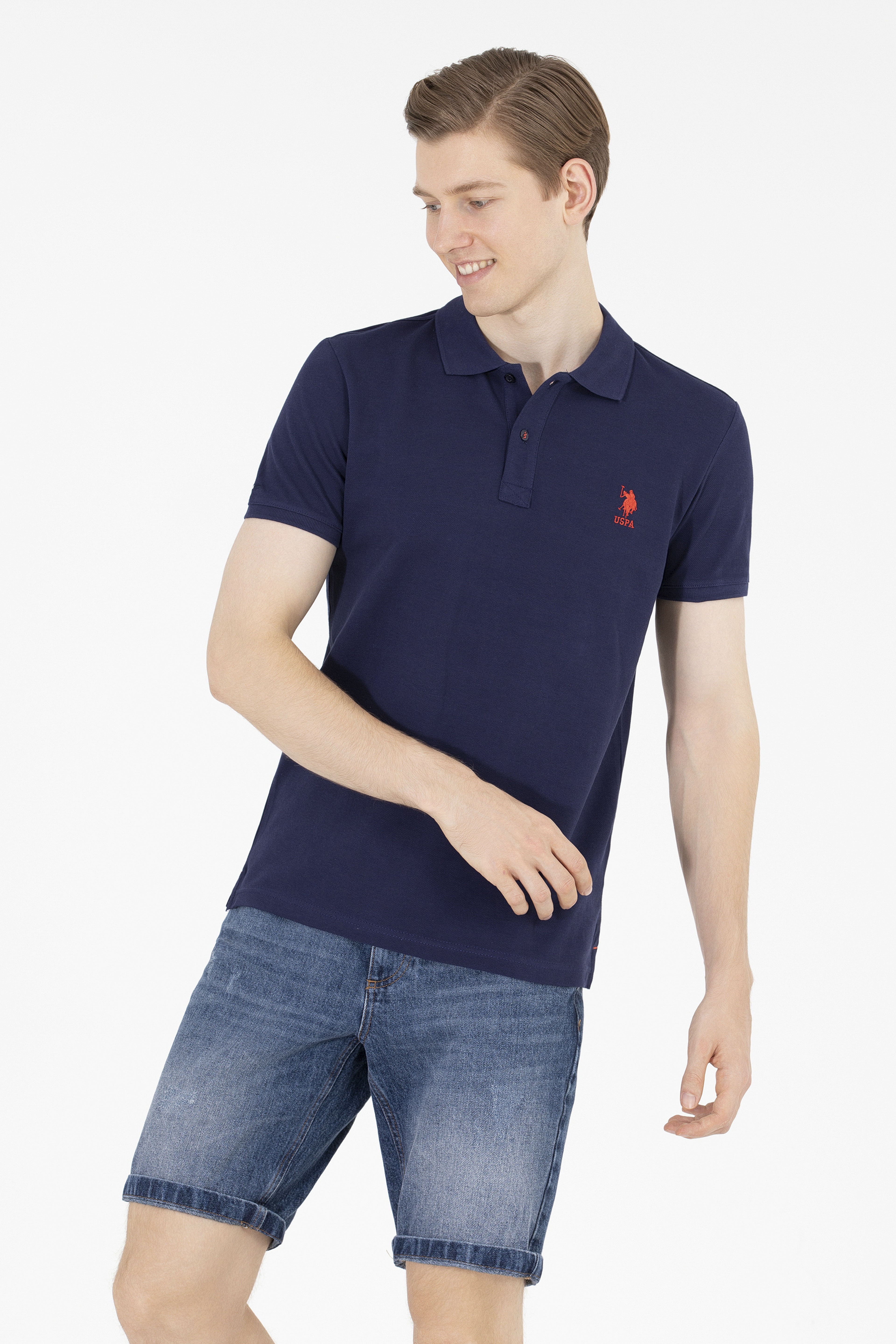 Erkek Lacivert Basic Polo Yaka Tişört - Image 1