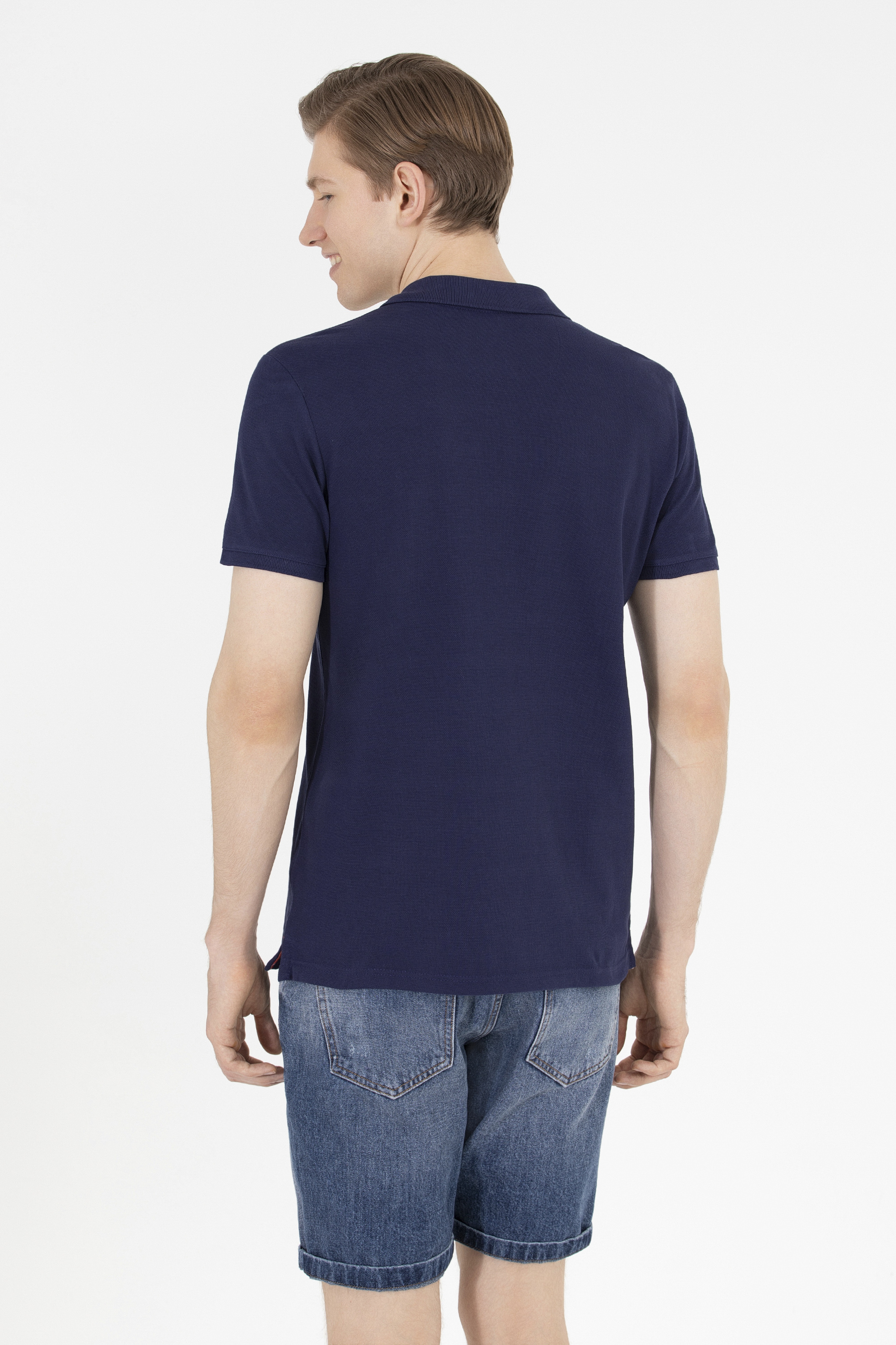 Erkek Lacivert Basic Polo Yaka Tişört - Image 5