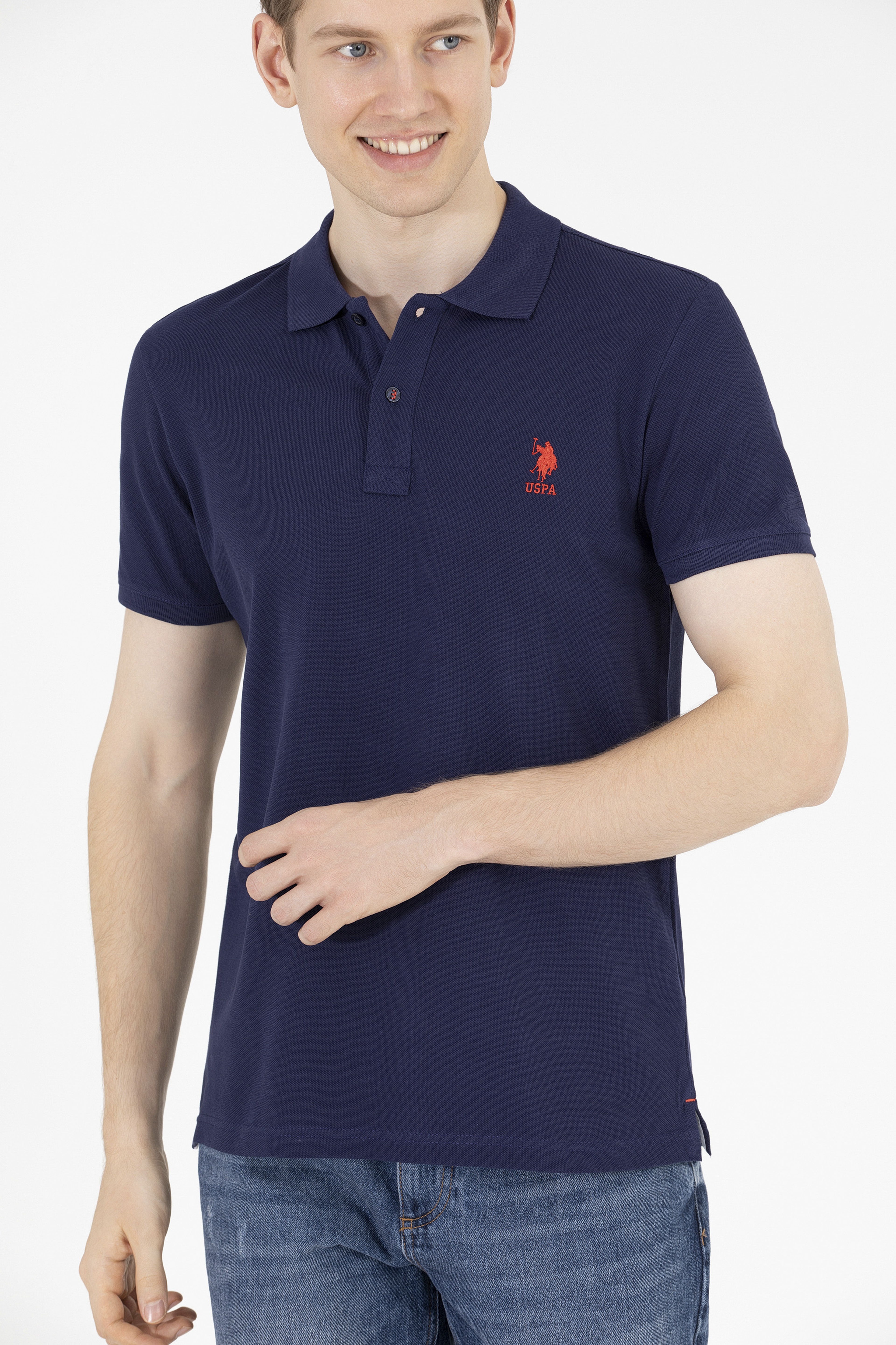 Erkek Lacivert Basic Polo Yaka Tişört - Image 3