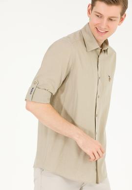 Erkek Haki Uzun Kollu Basic Gömlek - 50262880078