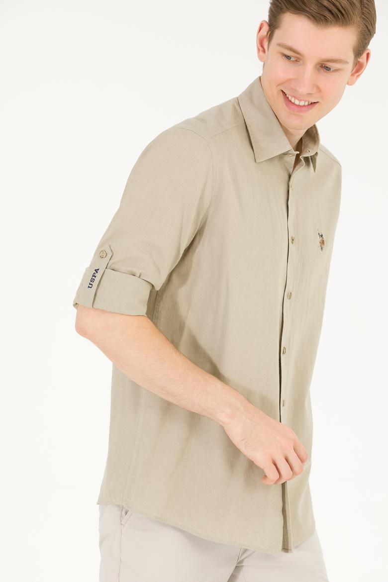 Erkek Haki Uzun Kollu Basic Gömlek - 50262880078