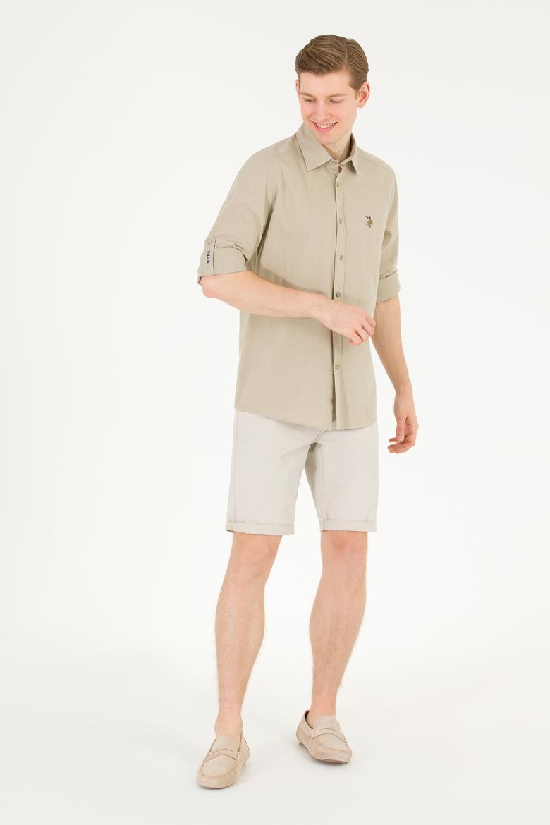 Erkek Haki Uzun Kollu Basic Gömlek - 50262880078