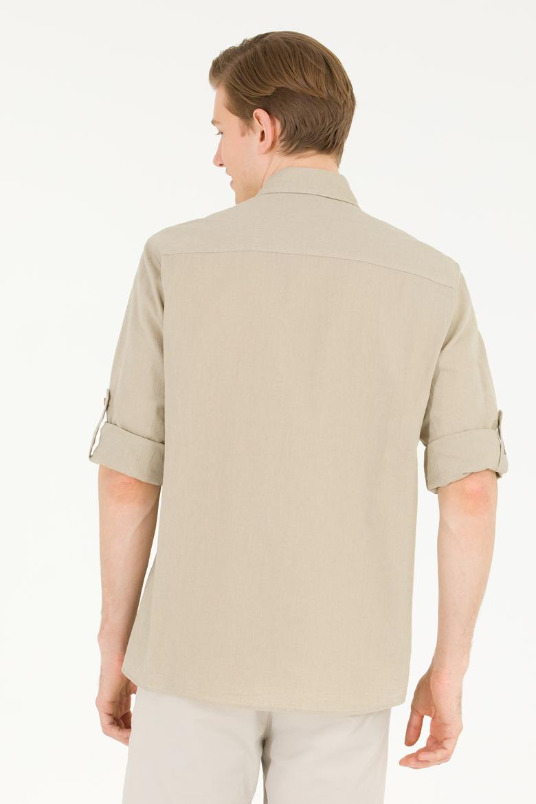 Erkek Haki Uzun Kollu Basic Gömlek - 50262880078