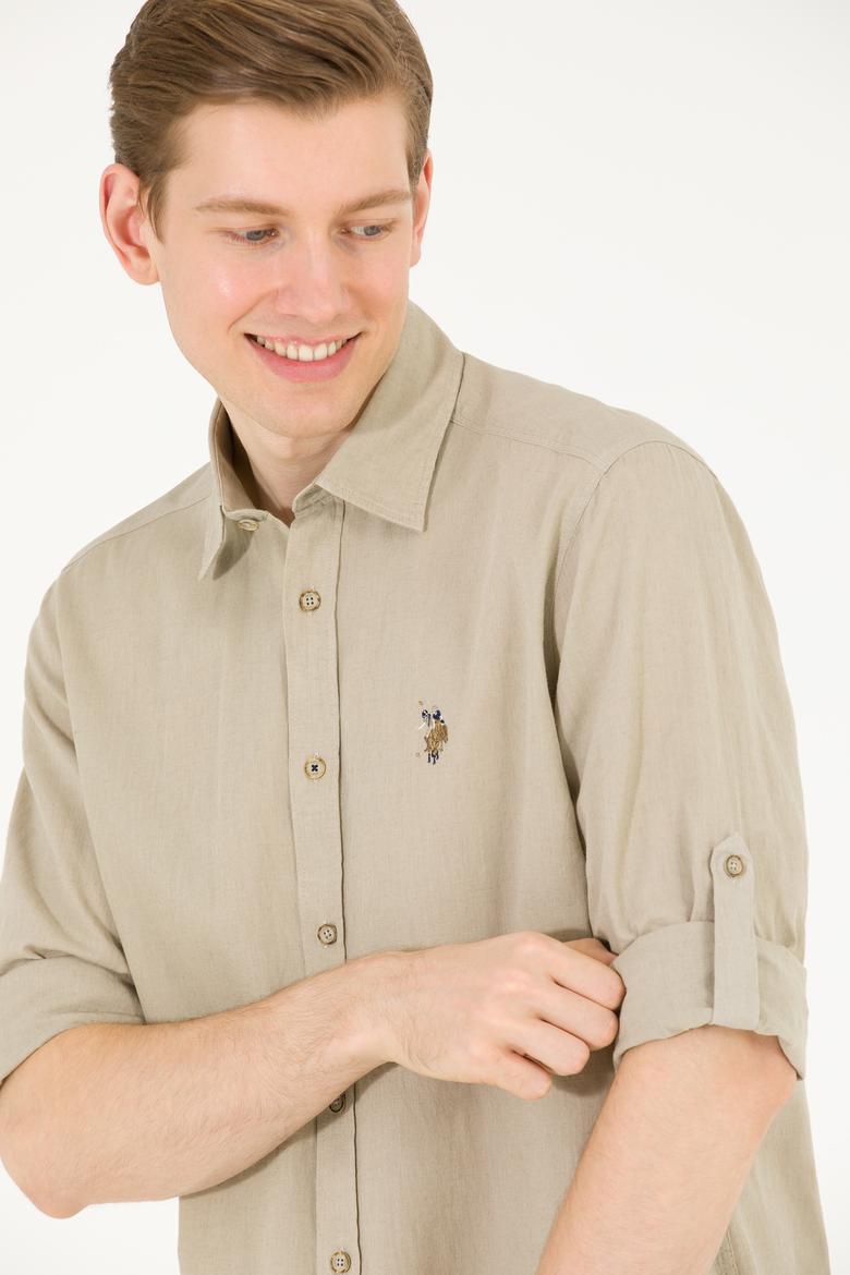 Erkek Haki Uzun Kollu Basic Gömlek - 50262880078