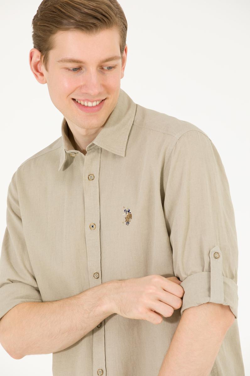 Erkek Haki Uzun Kollu Basic Gömlek