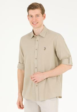 Erkek Haki Uzun Kollu Basic Gömlek - 50262880078