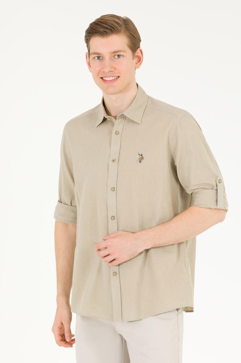 Erkek Haki Uzun Kollu Basic Gömlek