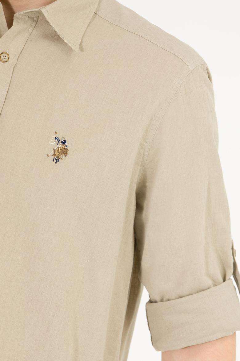 Erkek Haki Uzun Kollu Basic Gömlek - 50262880078