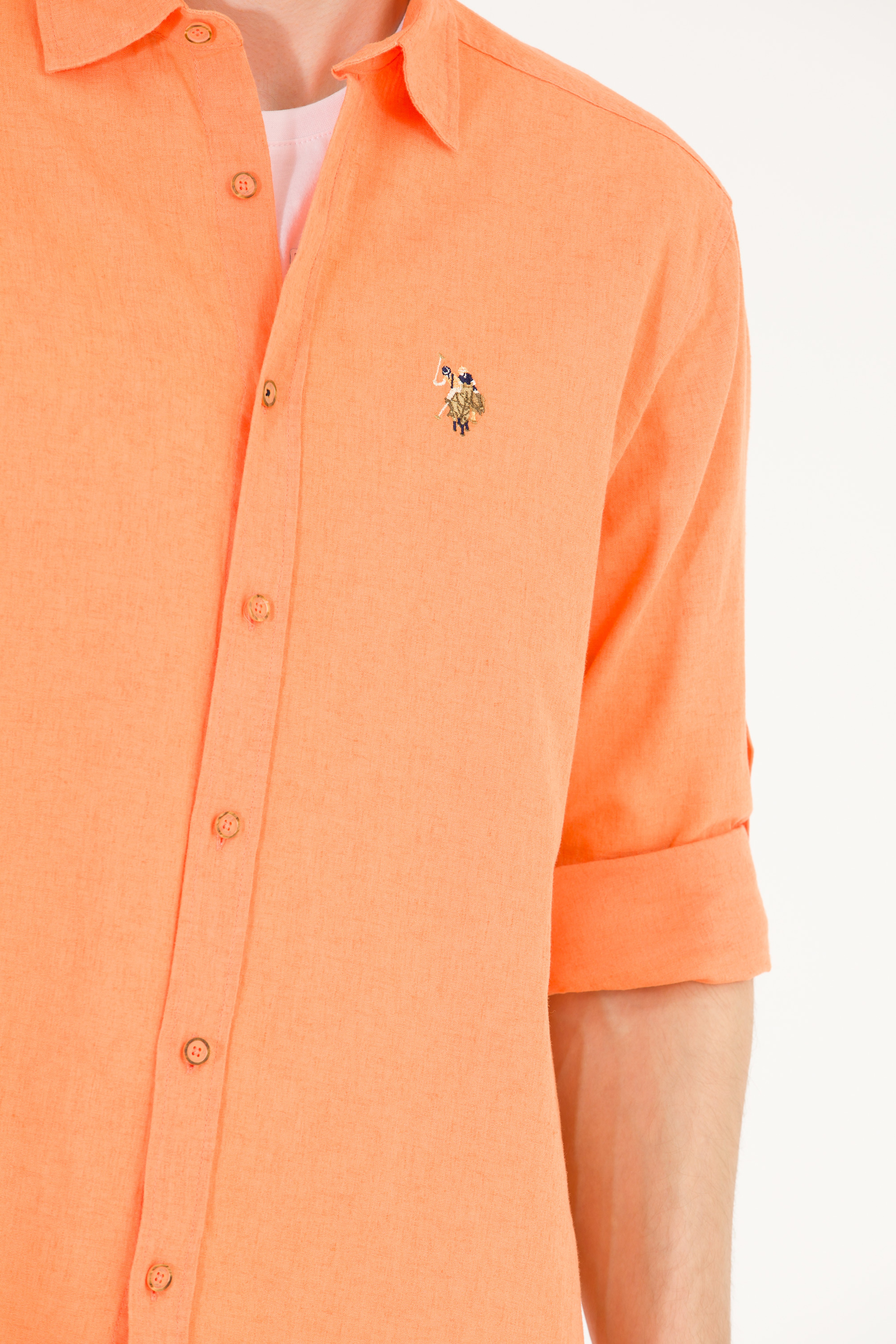 Erkek Turuncu Uzun Kollu Basic Gömlek