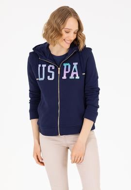 Kadın Lacivert Kapüşonlu Fermuarlı Basic Sweatshirt - 50262653029