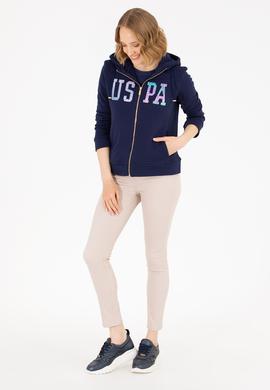 Kadın Lacivert Kapüşonlu Fermuarlı Basic Sweatshirt - 50262653029