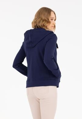 Kadın Lacivert Kapüşonlu Fermuarlı Basic Sweatshirt - 50262653029