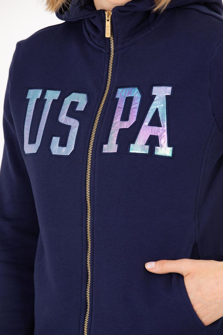 Kadın Lacivert Kapüşonlu Fermuarlı Basic Sweatshirt - 50262653029