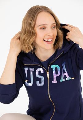 Kadın Lacivert Kapüşonlu Fermuarlı Basic Sweatshirt - 50262653029