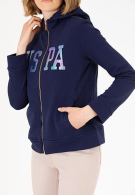 Kadın Lacivert Kapüşonlu Fermuarlı Basic Sweatshirt - 50262653029