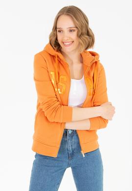 Kadın Kiremit Kapüşonlu Fermuarlı Basic Sweatshirt - 50262653064