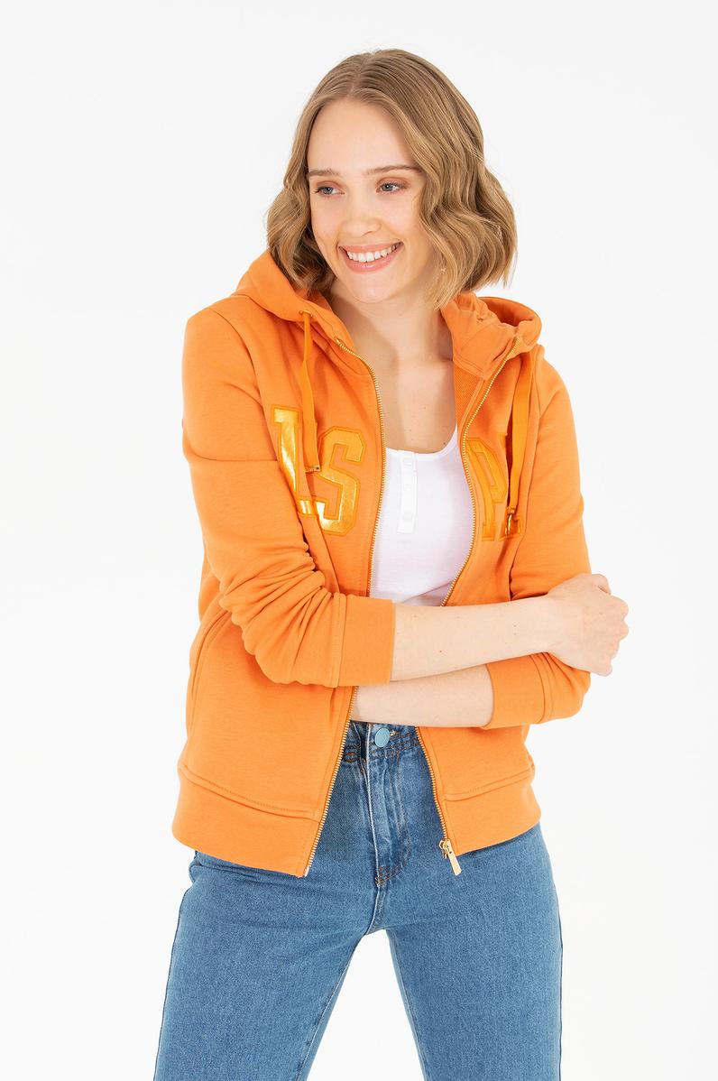 Kadın Kiremit Kapüşonlu Fermuarlı Basic Sweatshirt