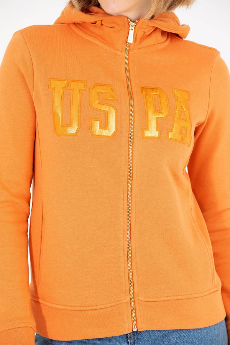 Kadın Kiremit Kapüşonlu Fermuarlı Basic Sweatshirt - 50262653064