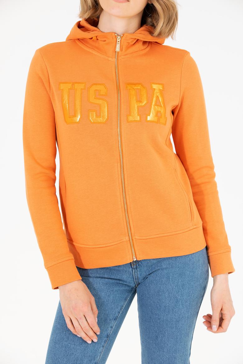 Kadın Kiremit Kapüşonlu Fermuarlı Basic Sweatshirt - 50262653064