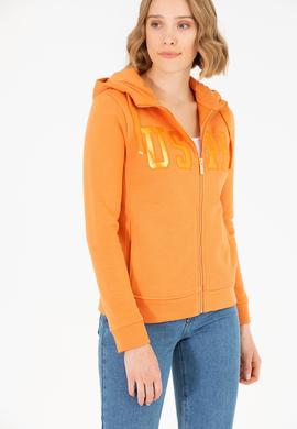 Kadın Kiremit Kapüşonlu Fermuarlı Basic Sweatshirt - 50262653064