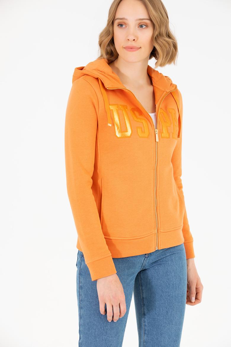 Kadın Kiremit Kapüşonlu Fermuarlı Basic Sweatshirt - 50262653064