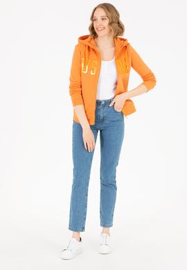 Kadın Kiremit Kapüşonlu Fermuarlı Basic Sweatshirt - 50262653064