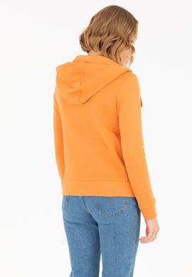 Kadın Kiremit Kapüşonlu Fermuarlı Basic Sweatshirt - 50262653064