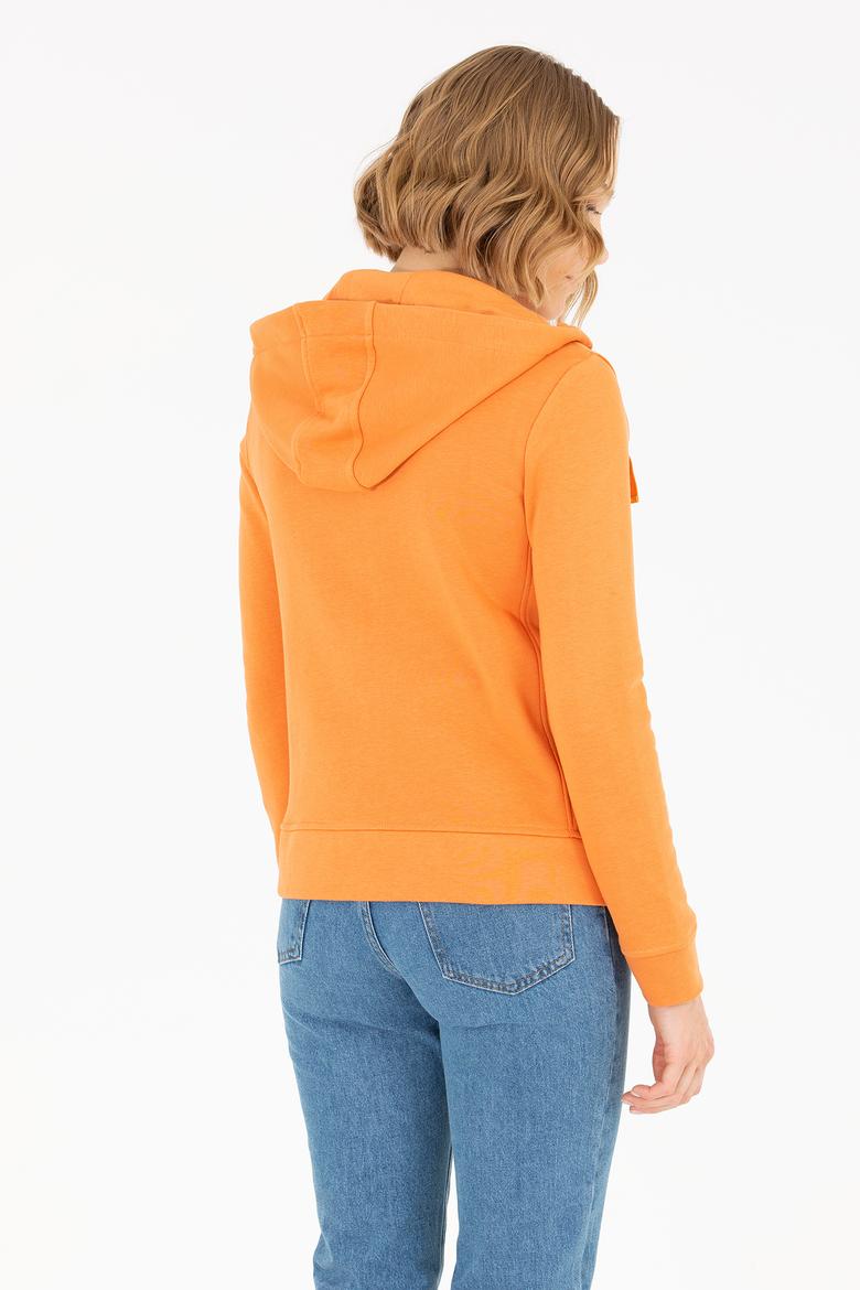 Kadın Kiremit Kapüşonlu Fermuarlı Basic Sweatshirt - 50262653064