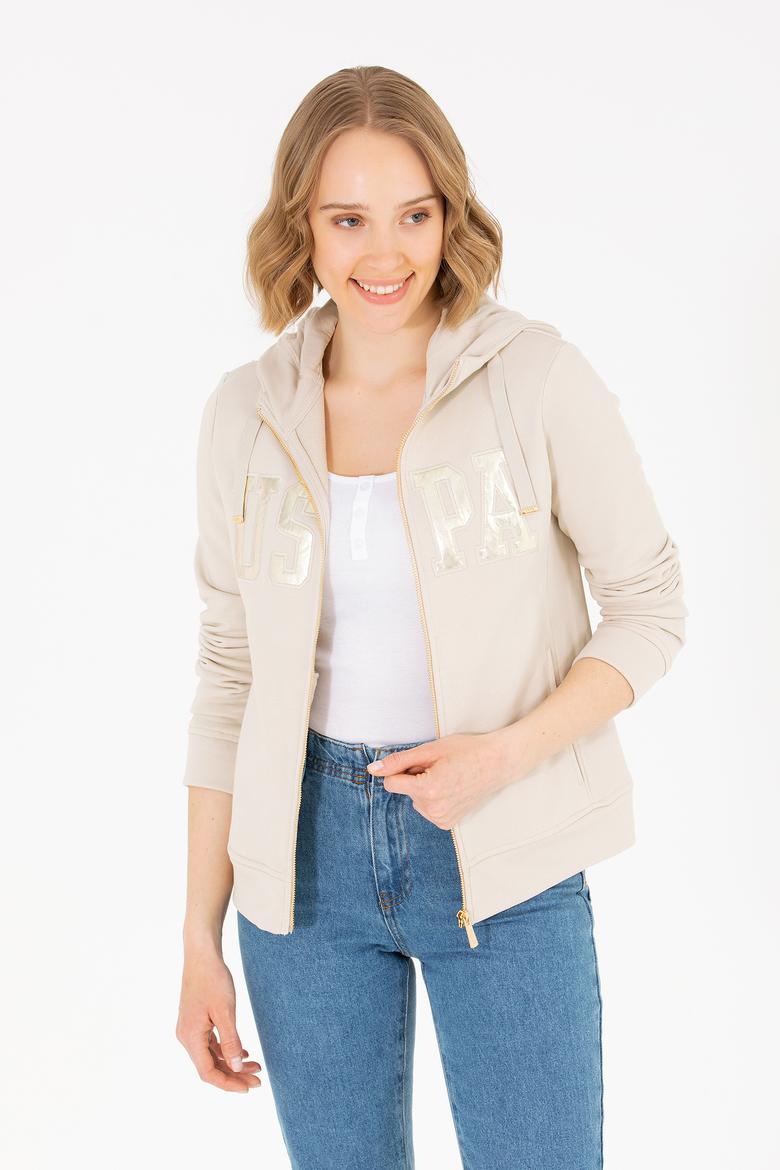 Kadın Taş Kapüşonlu Fermuarlı Basic Sweatshirt - 50262653087