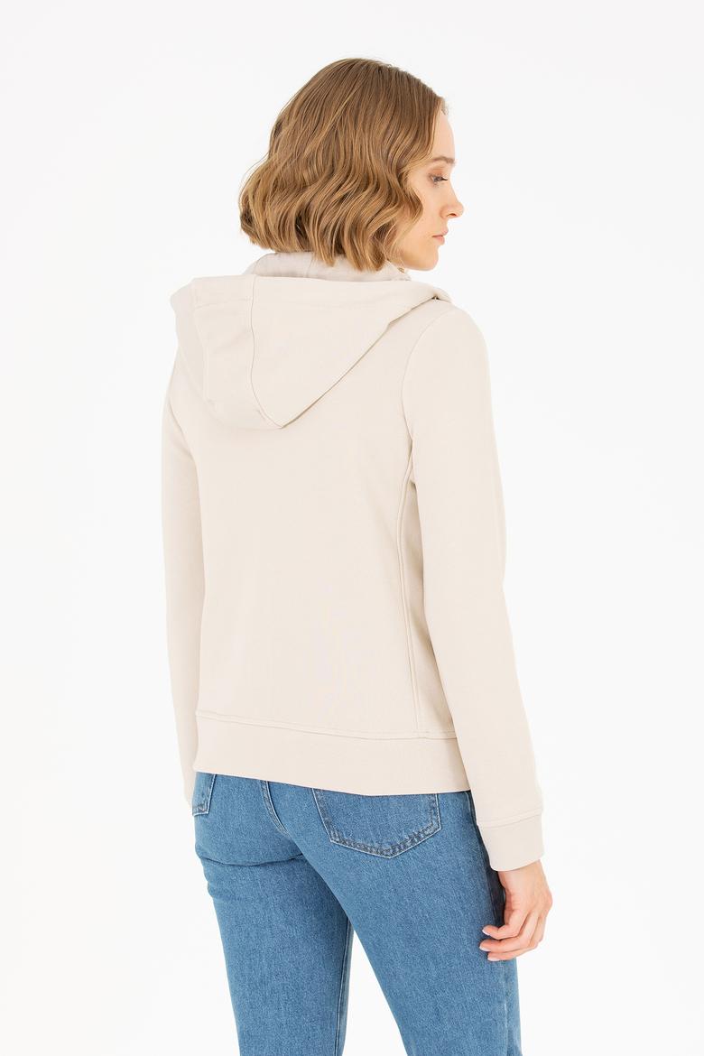 Kadın Taş Kapüşonlu Fermuarlı Basic Sweatshirt - 50262653087