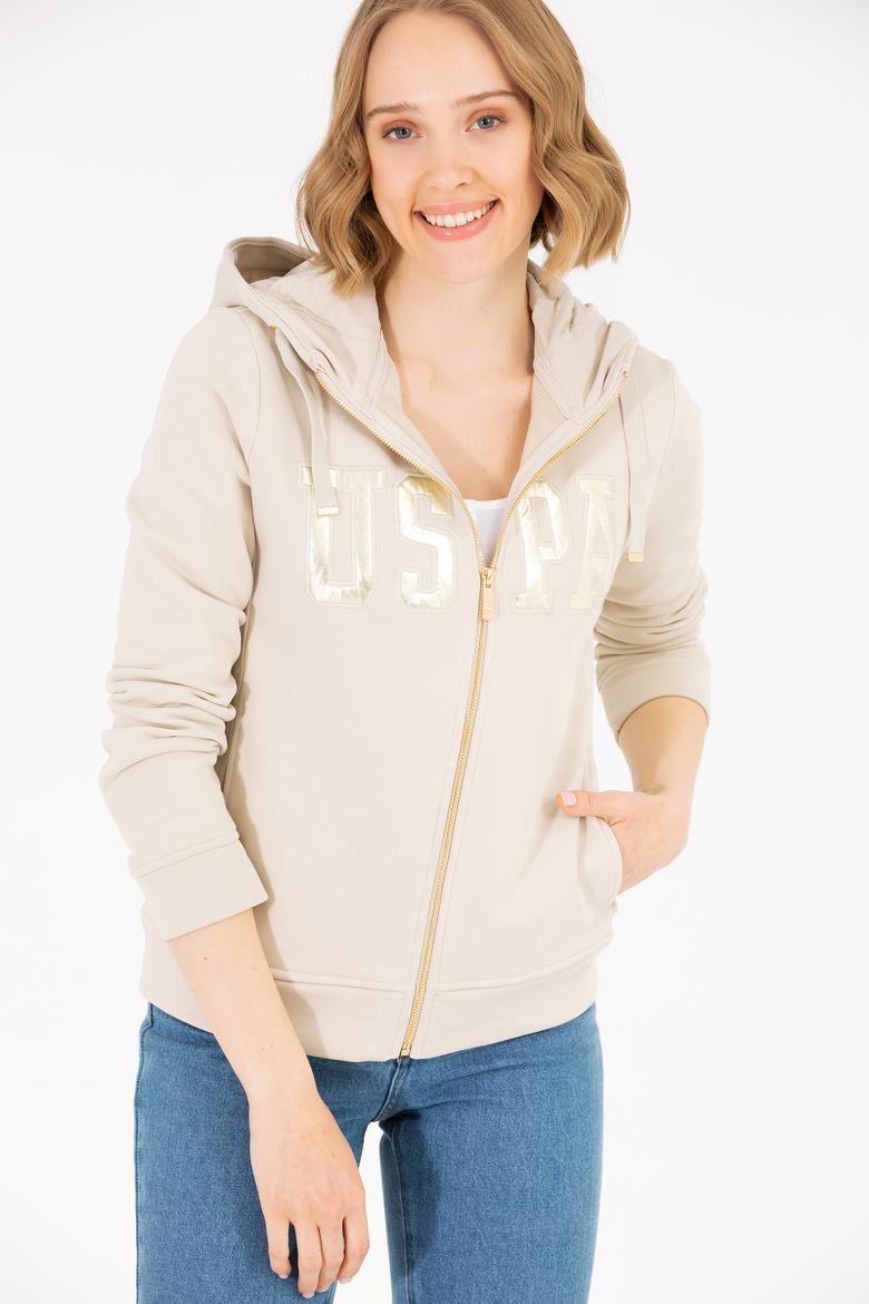 Kadın Taş Kapüşonlu Fermuarlı Basic Sweatshirt - 50262653087