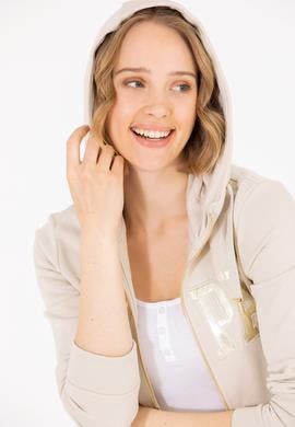 Kadın Taş Kapüşonlu Fermuarlı Basic Sweatshirt - 50262653087