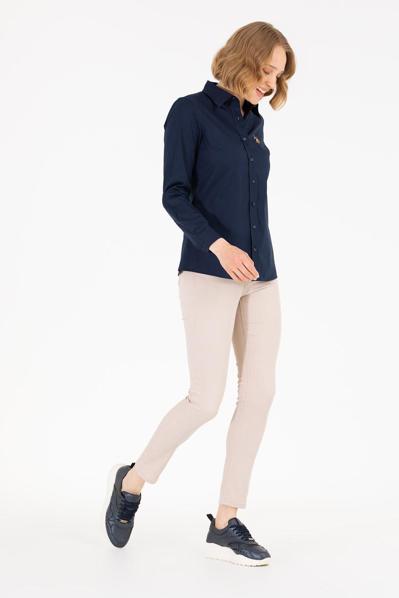 Kadın Lacivert Uzun Kollu Basic Gömlek - 50262849021