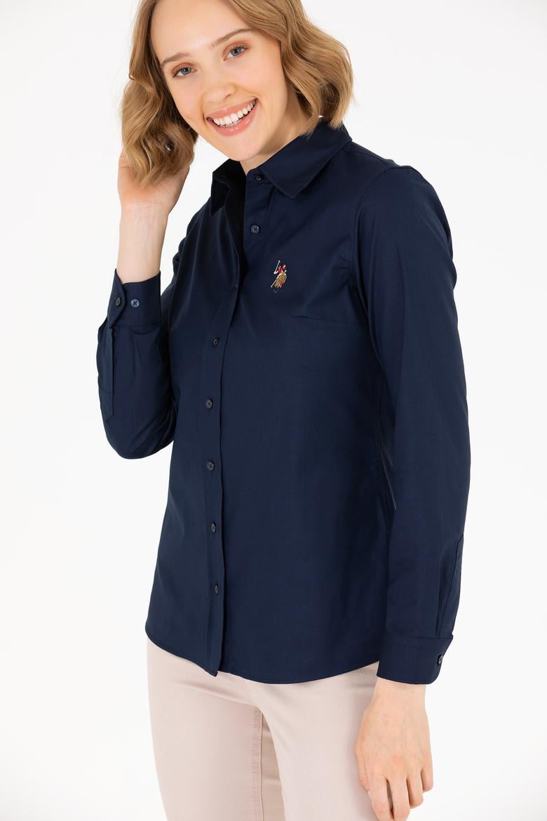 Kadın Lacivert Uzun Kollu Basic Gömlek - 50262849021