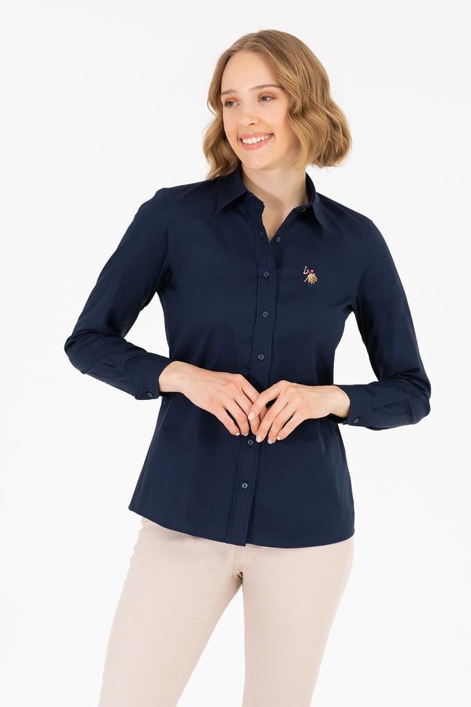 Kadın Lacivert Uzun Kollu Basic Gömlek