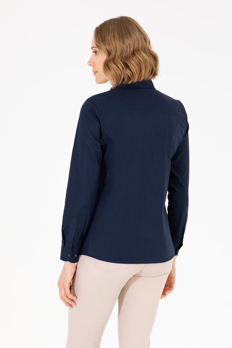 Kadın Lacivert Uzun Kollu Basic Gömlek - 50262849021