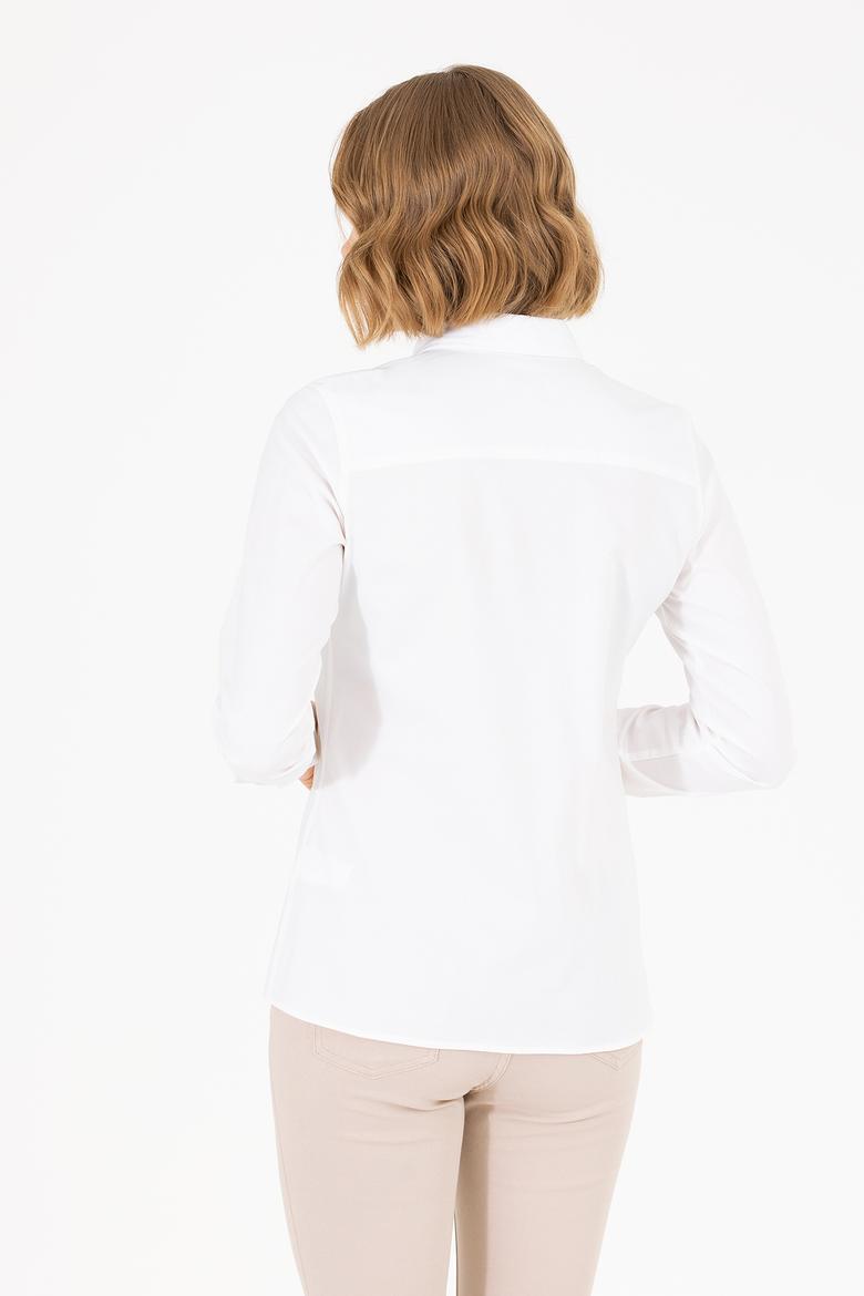 Kadın Beyaz Uzun Kollu Basic Gömlek - 50262851003