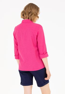 Kadın Fuşya Keten Görünümlü Uzun Kollu Basic Gömlek - 50262873061