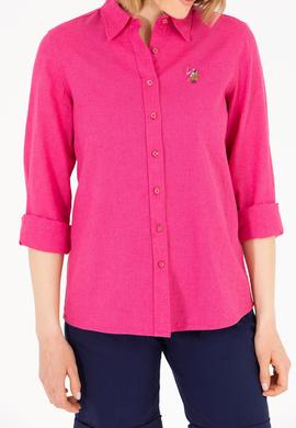 Kadın Fuşya Keten Görünümlü Uzun Kollu Basic Gömlek - 50262873061