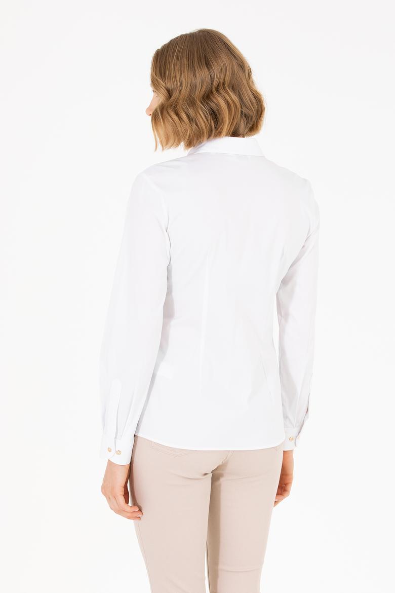 Kadın Beyaz Uzun Kollu Basic Gömlek - 50262883003