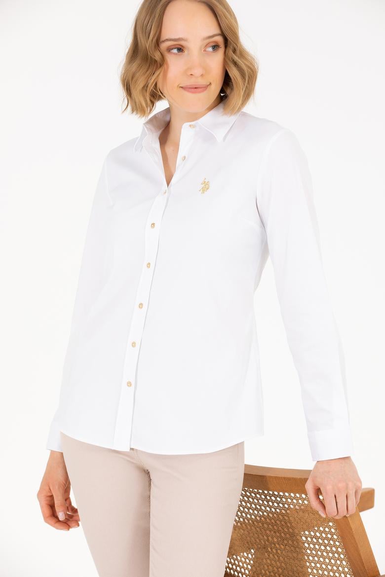 Kadın Beyaz Uzun Kollu Basic Gömlek - 50262883003