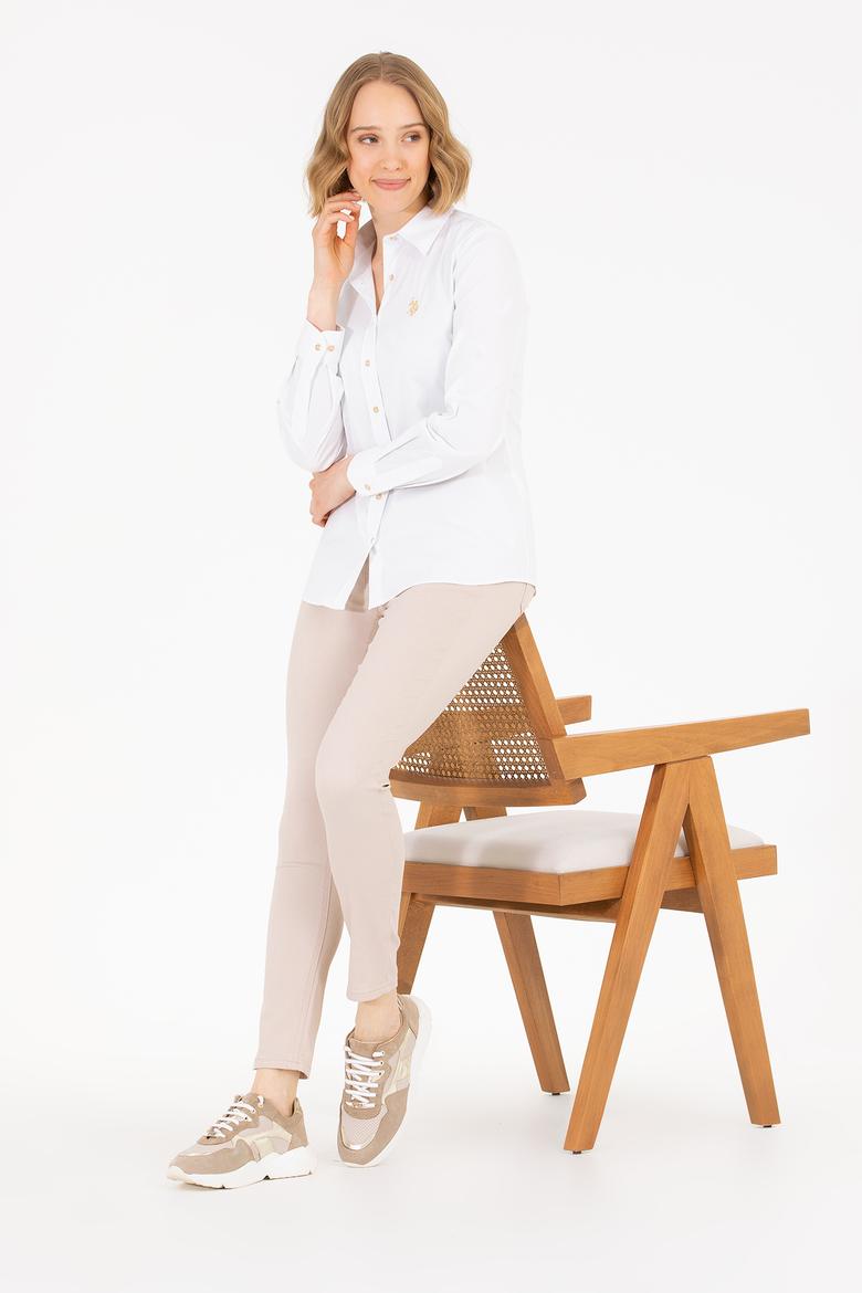 Kadın Beyaz Uzun Kollu Basic Gömlek - 50262883003