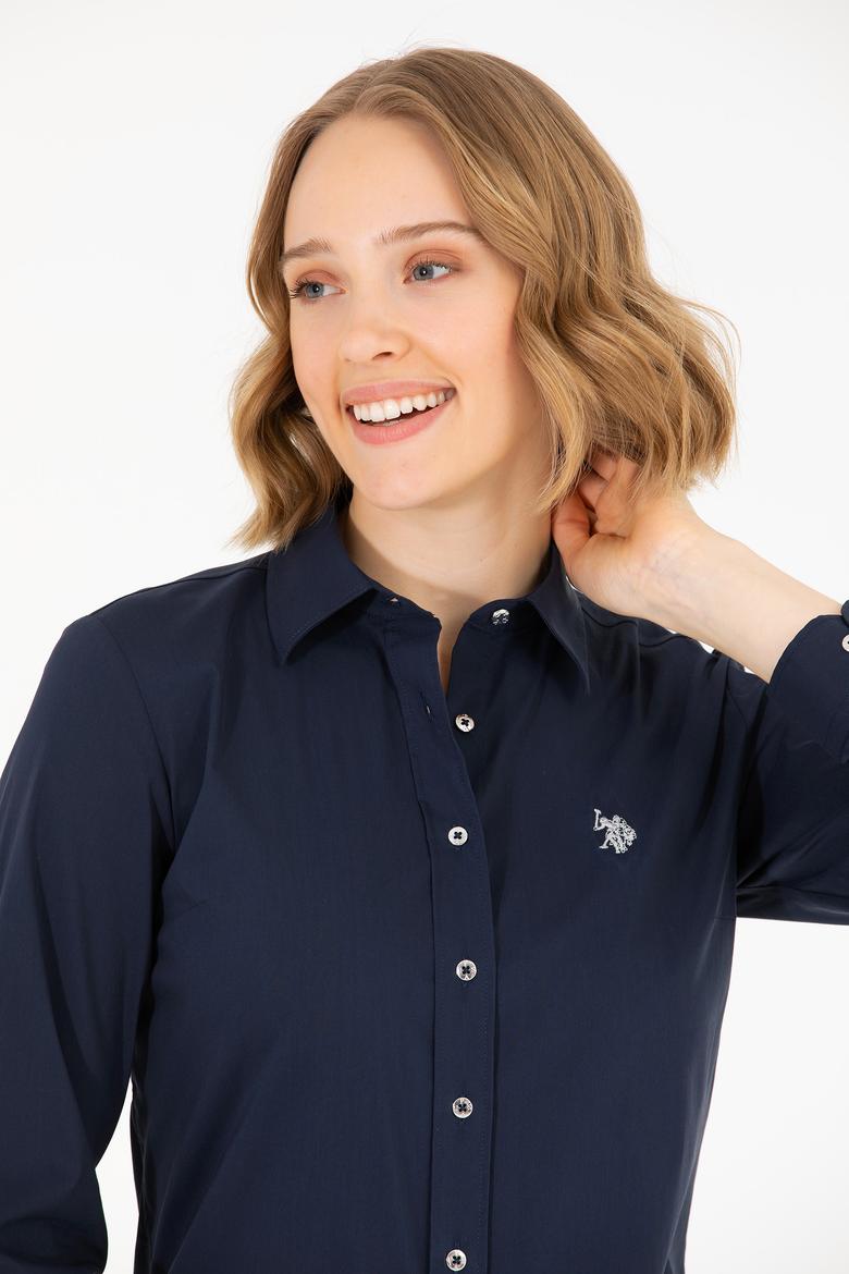 Kadın Lacivert Uzun Kollu Basic Gömlek