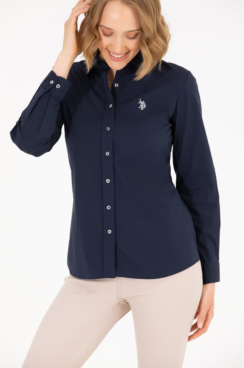 Kadın Lacivert Uzun Kollu Basic Gömlek