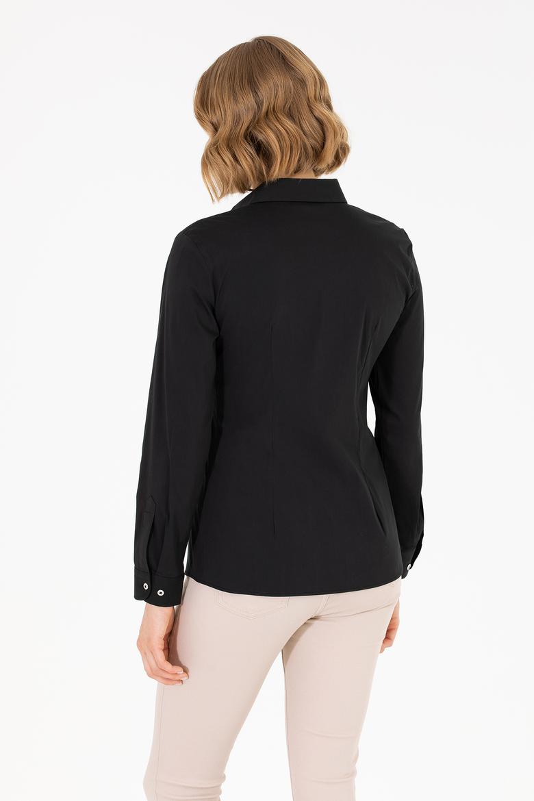 Kadın Siyah Uzun Kollu Basic Gömlek - 50262883021