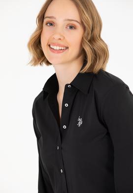 Kadın Siyah Uzun Kollu Basic Gömlek - 50262883021