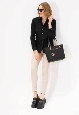 Kadın Siyah Uzun Kollu Basic Gömlek - 50262883021