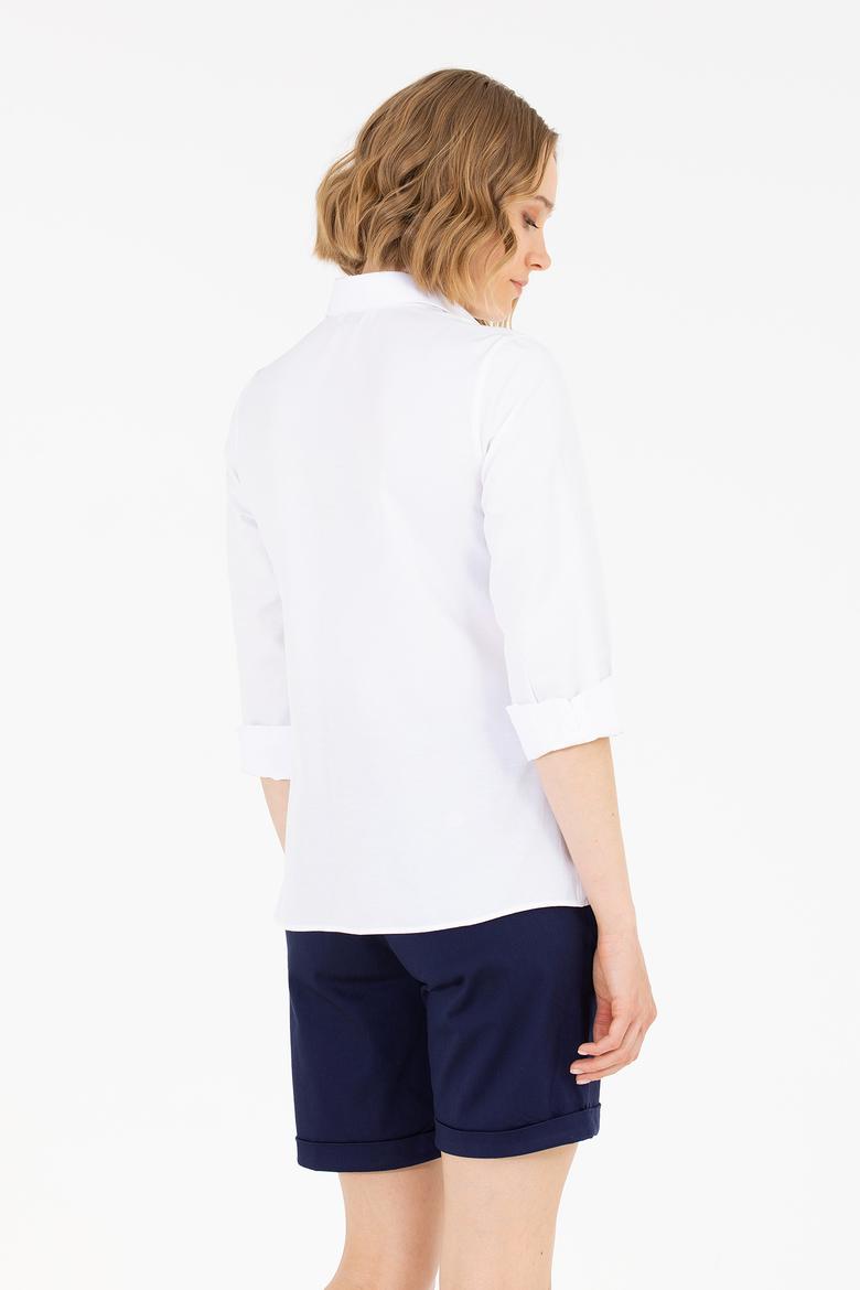 Kadın Beyaz Uzun Kollu Basic Gömlek - 50262887005